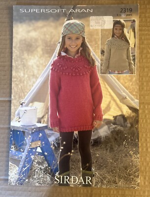 MÄDCHEN SUPERWEICH ARAN PULLOVER KLEID TUNIKA 24 -32  VINTAGE STRICKMUSTER SIRDAR 2319