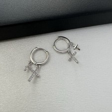 CZ Cross Dangle Drop Earrings for Men Women,Streetwear Punk Hip Hop Unisex Style