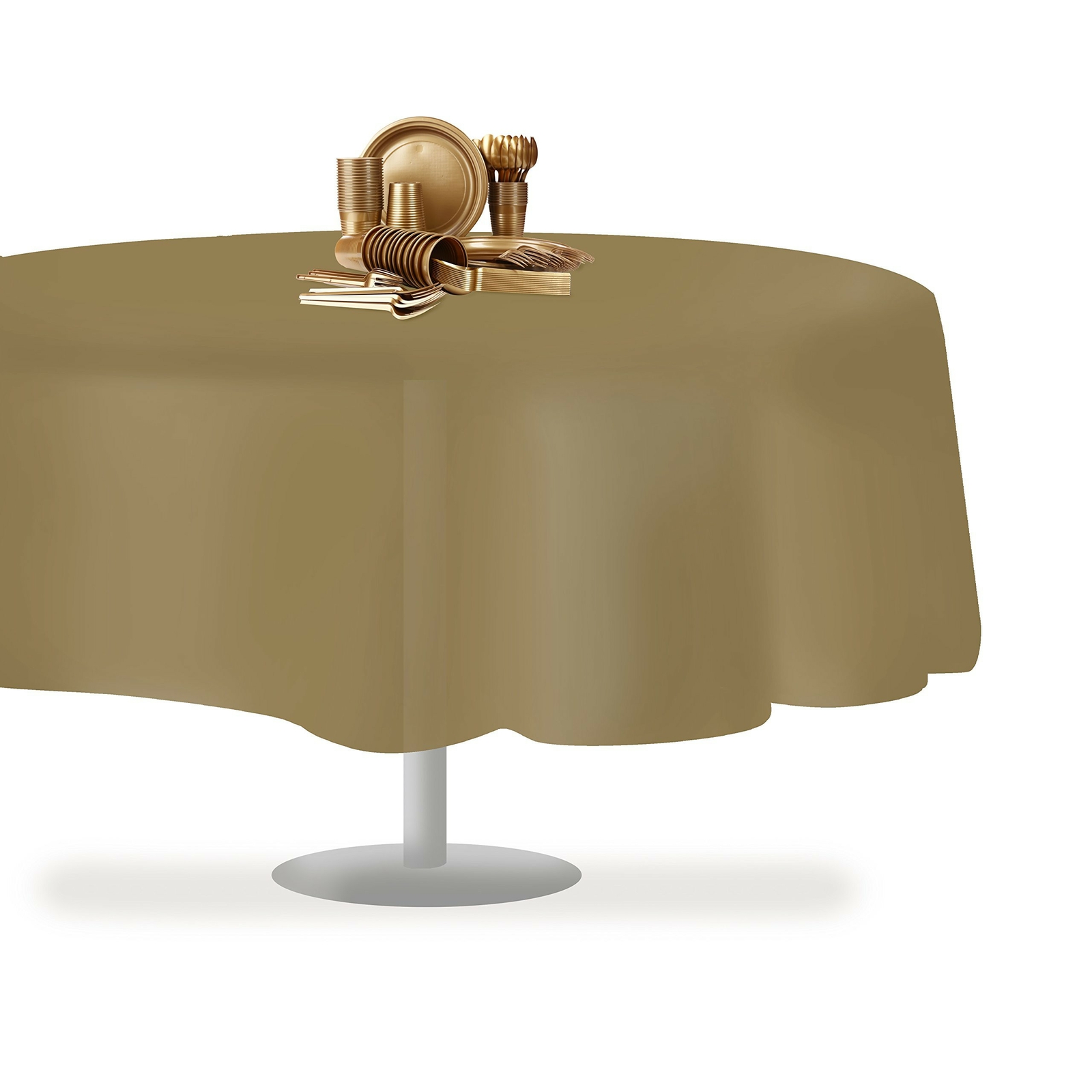 Gold 12 Pack Premium Disposable Plastic Tablecloth 84" Inch Round Table