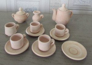 Dinette De Poupée En Porcelaine - Service à Café Dans Coffret Bois 45x33x13 Cm - France