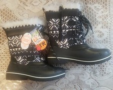 NEW Girls Wonder Nation Black White Aztec Faux Fur Trim Lace Up Winter Boots 10