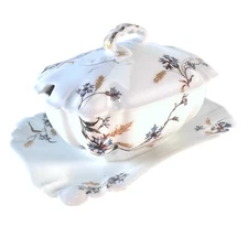 Haviland & Co. Schleiger 73-1  Covered Sauce Boat Limoges France Blue 8" 16 oz