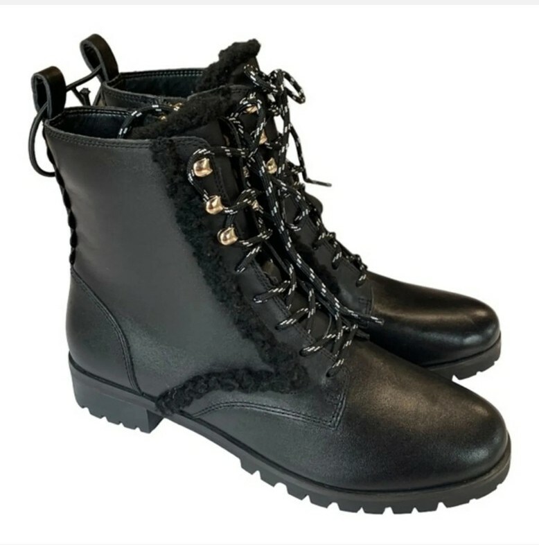 Kate Spade Raquelle Women's 10 / 42 Combat Boot Leather Faux Fur Lug