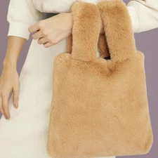 UNHIDE Lil Fluffy Faux Fur Bag Beige Tan $140 NWT New in Package FFF Tote Purse