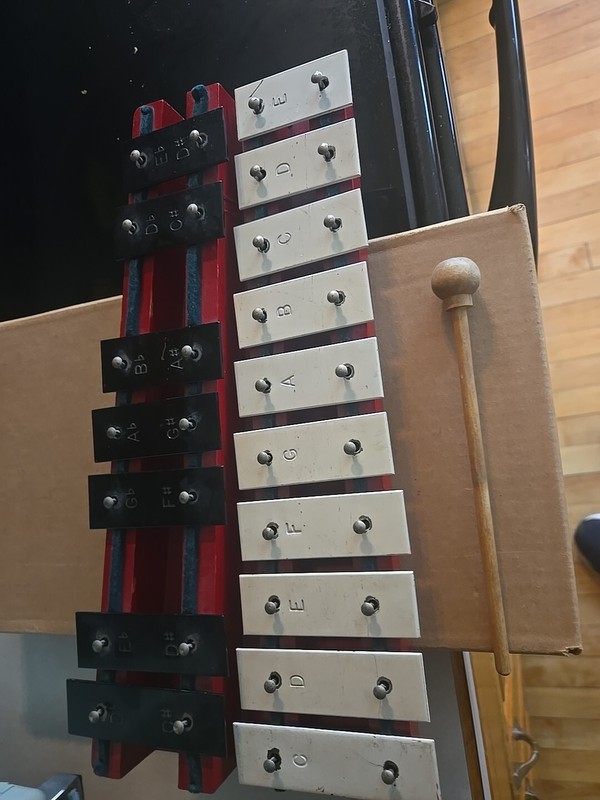 Vintage Glockenspiel Musical Instrument- Red & Black Xylophone Bell  Rythm Band