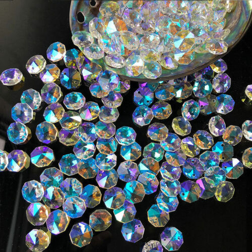 100PCS 14MM AB AAA 2 HOLE CLEAR OCTAGON CRYSTAL GLASS BEADS - Foto 10
