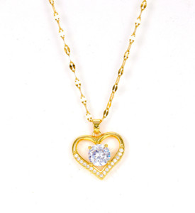 Authentic Women Girl Necklace Heart Shape CZ Pendant 18K Gold Plated AG