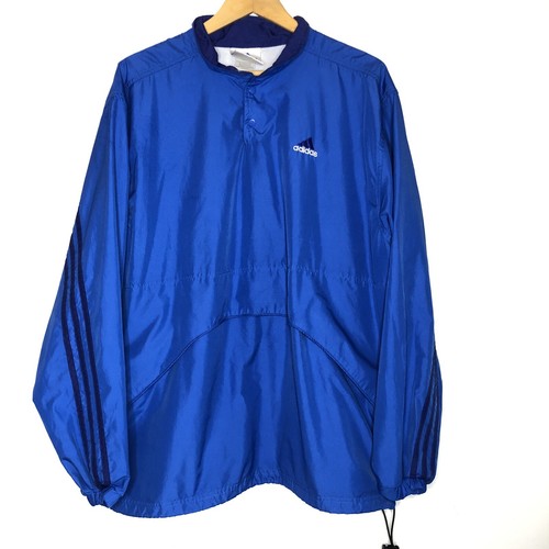 Vintage Adidas Mens Blue Pullover Windbreaker Track Jacket Size L Snap Button