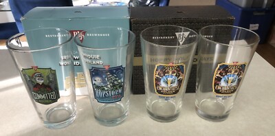 4 BJ's Restaurant Brewhouse Holiday Cheers Ale Beer Glasses 16oz New Christmas