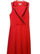 Shelby & Palmer Red With Black Trim Career Dress Women Size 6 Sleeveless