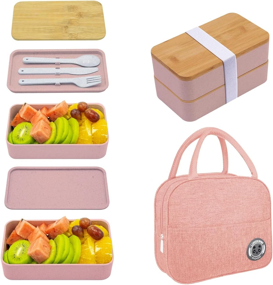 Bento Box Adult Lunch Box with Dividers Plastic Stackable Lunch Box Containers