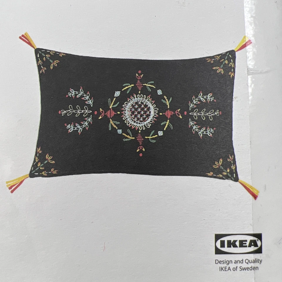 LOTE DE 2 fundas de cojín de almohada Ikea VINTERFINT 16" X 23" arte popular bordadas nuevas Foto 2 de 4