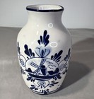 Unmarked Small Delftware Vase Hand Painted Blue 4 1/2 Inch