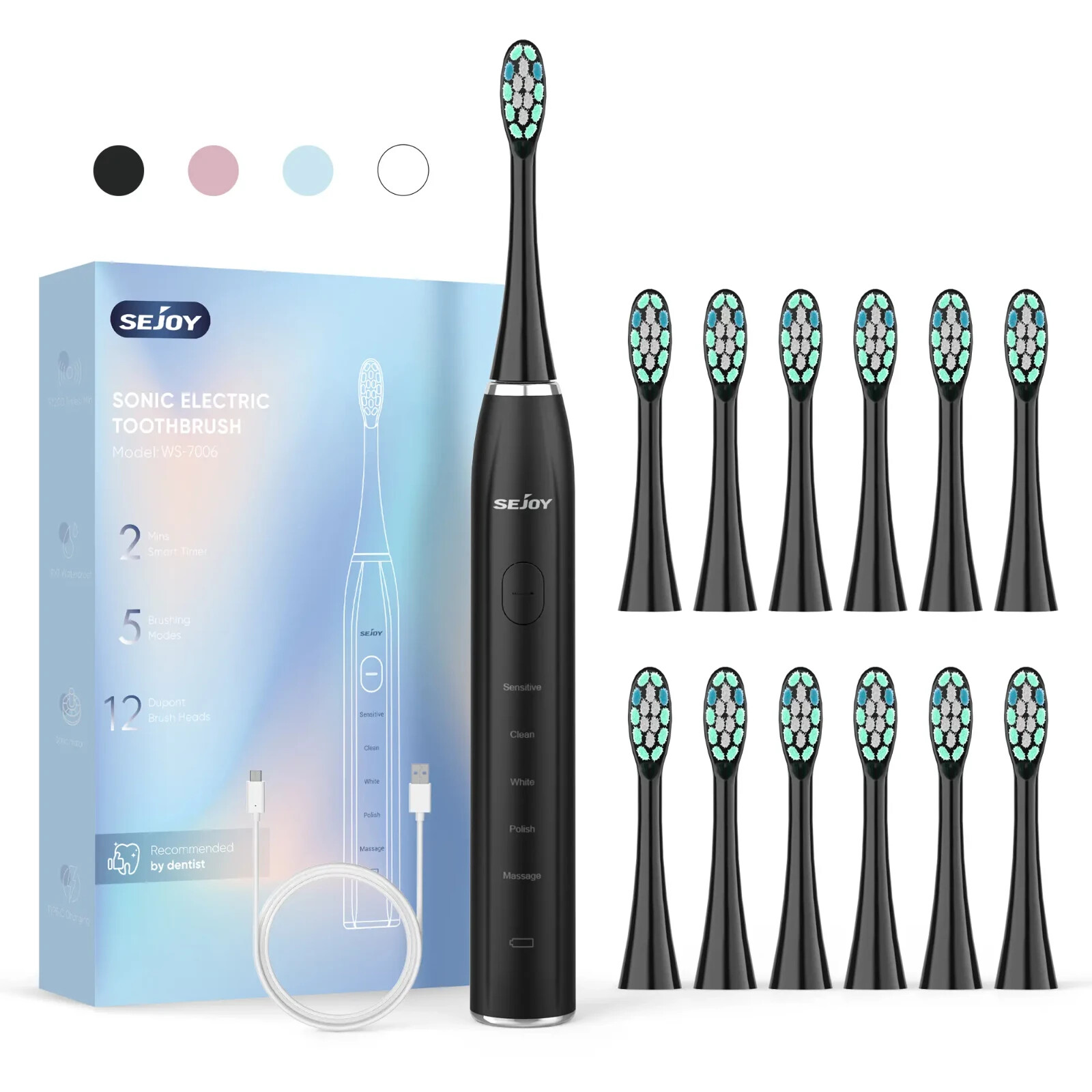 Sonic Electric Toothbrush Smart Memory 12 Brush Heads  Denta