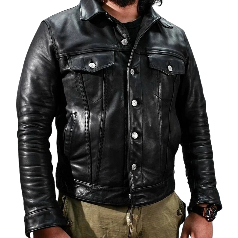Lambskin Black Leather Jacket For Men With Silver Zipper Classy Jacket MTJ3a
