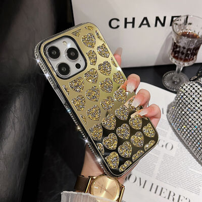 For  iPhone 14 Pro Max 13 Pro 12 11 Glitter Bling Love Heart Diamond Case Cover