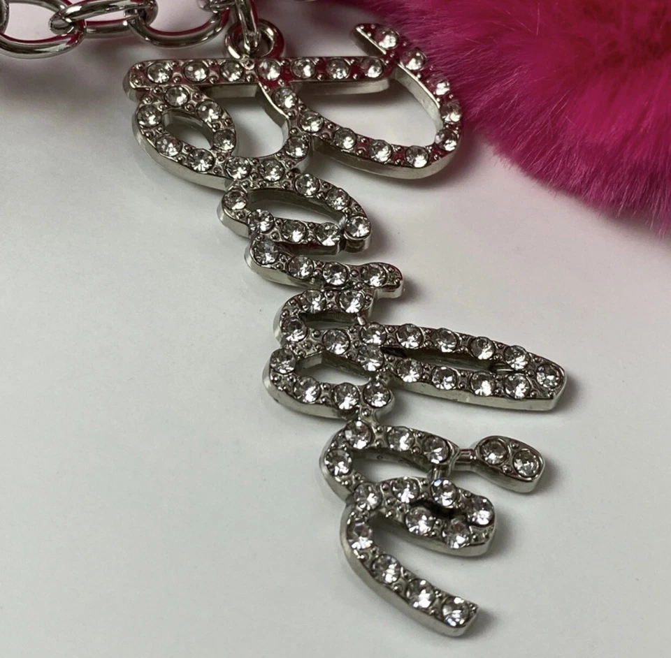 NWT Licensed Barbie™ Heart Keychain Faux Fur Hot Pink Silver Rhinestones - Image 4 of 4