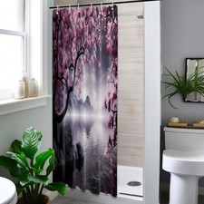 Japanese Cherry Blossom Shower Curtain Asian Mountain Bath Fabric 36x72 In
