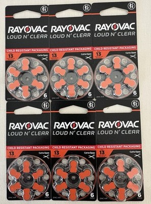 Size 13 Rayovac Loud N Clear Hearing Aid Batteries 6 packs of 6 Expire 11/28