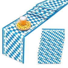6 Pcs Plastic Blue Checkered Pattern Table Runners 14" x 108" Oktoberfest Par...