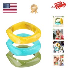 3 Pcs Colorful Square Acrylic Resin Bangle Bracelet Wide Geometric Irregular ...