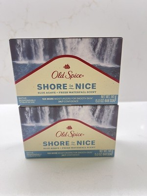2 OLD SPICE SHORE IS NICE BAR SOAPS BLUE AGAVE + FRESH WATERFALL SCENT 5OZ Each