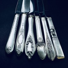 6 Mismatched DINNER Knives Silverplate Silver Plate Knife Mixed Antique Vtg Lot