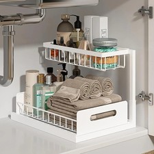 2 Tier Under Sink Organizer Pull Out Storage Rack With Sliding Drawer Storage
