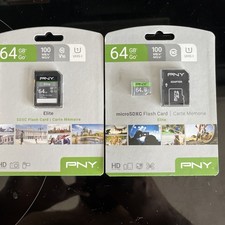 LOTE 2x NUEVO PNY Elite 64GB Clase 10 MicroSDXC Tarjeta de Memoria Flash Con Adaptador Nuevo