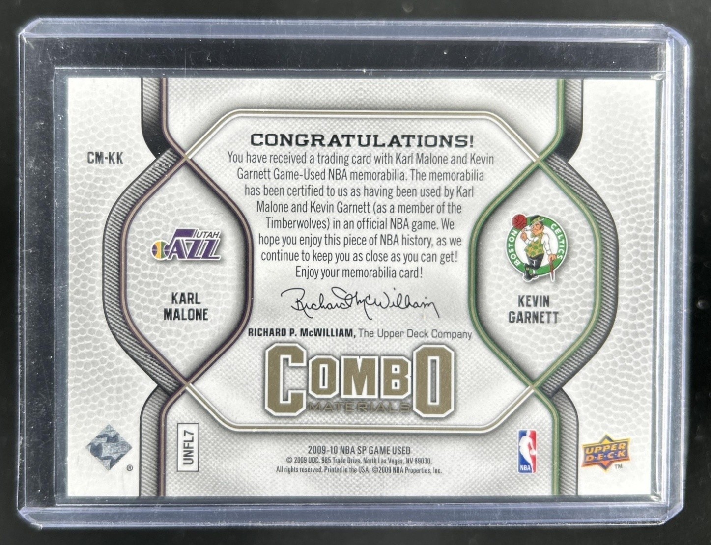 2009-10 SP Game Used Kevin Garnett Karl Malone Combo Materials 155 Jersey #/155 view 2