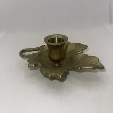 Growing Touch - Solid Brass Leaf Candle Holders Chambersticks Finger Loop Handle
