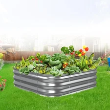 Galvanized Raised Garden Bed, 3x3x1ft Garden Planter Bed Outdoor, Heavy Duty Rus