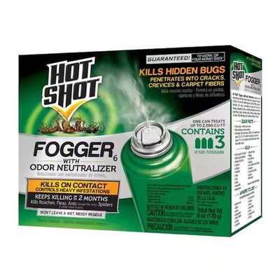 3-pack HOT SHOT Fogger with Odor Neutralizer Insect Killer Roach Ant Flea Spider