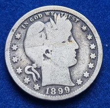 US COIN UNITED STATES AMERICA QUARTER DOLLAR 1899 1/4 BARBER SILVER .900