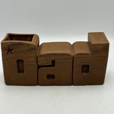 Vtg Abbey Press Word ''Dad'' Faux Carved Wood  Planter Pen Holder for Father s Day