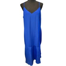 Lulus NWOT Ruffle Maxi Dress Blue Size L Spaghetti Straps Cocktail Evening