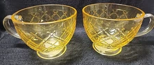 Lemon Yellow Colored Embossed Glass Tea Mugs 14.5 Fl Oz Set Of 2