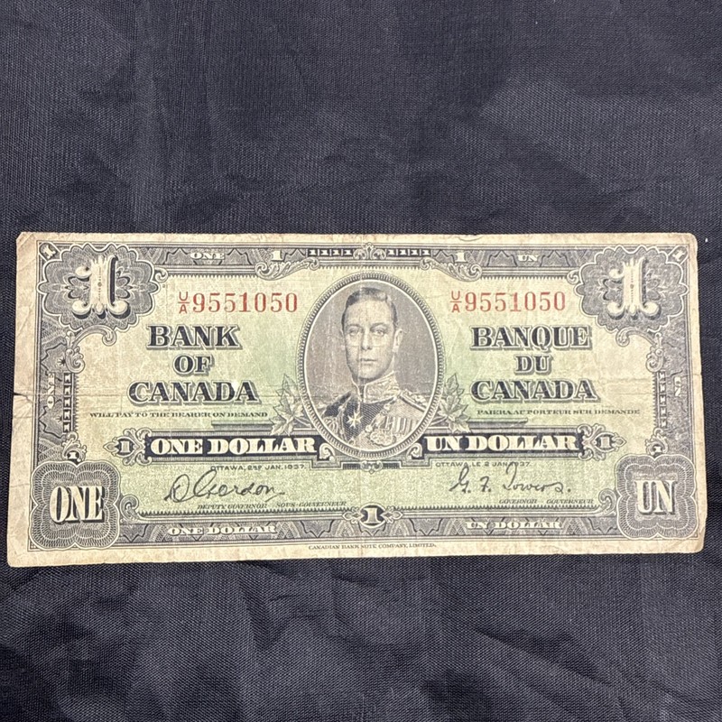 1937 CANADA, $1 DOLLAR, KING GEORGE VI father of Queen Elizabeth Circulated