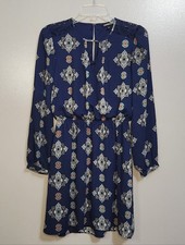 Express Navy Blue Printed Long Sleeve Dress Size Small