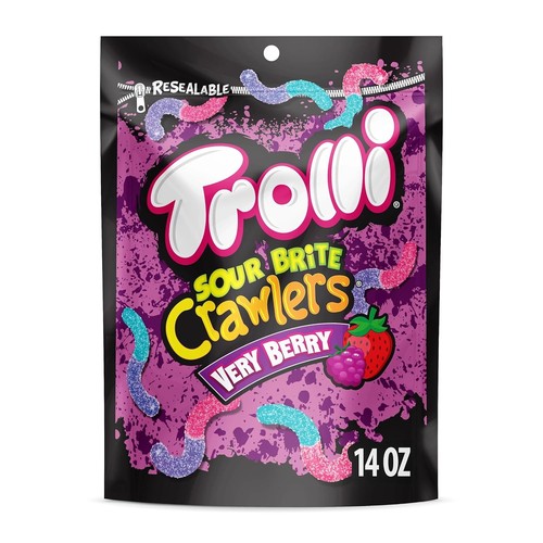 Trolli Sour Brite Crawlers Candy, Very Berry Flavored Gummy Worms, 14oz