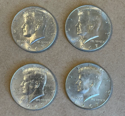Lot of four 1967 Kennedy Half Dollars Uncirculated 40% silver - Nice!