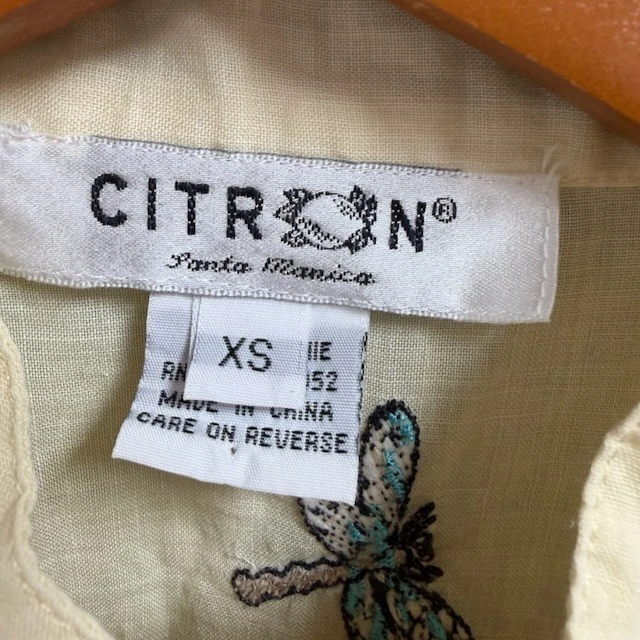 Винтажный Citron Santa Monica вышитый Cottagecore верхний размер XS стрекоза бабочка - Изображение 4 из 4