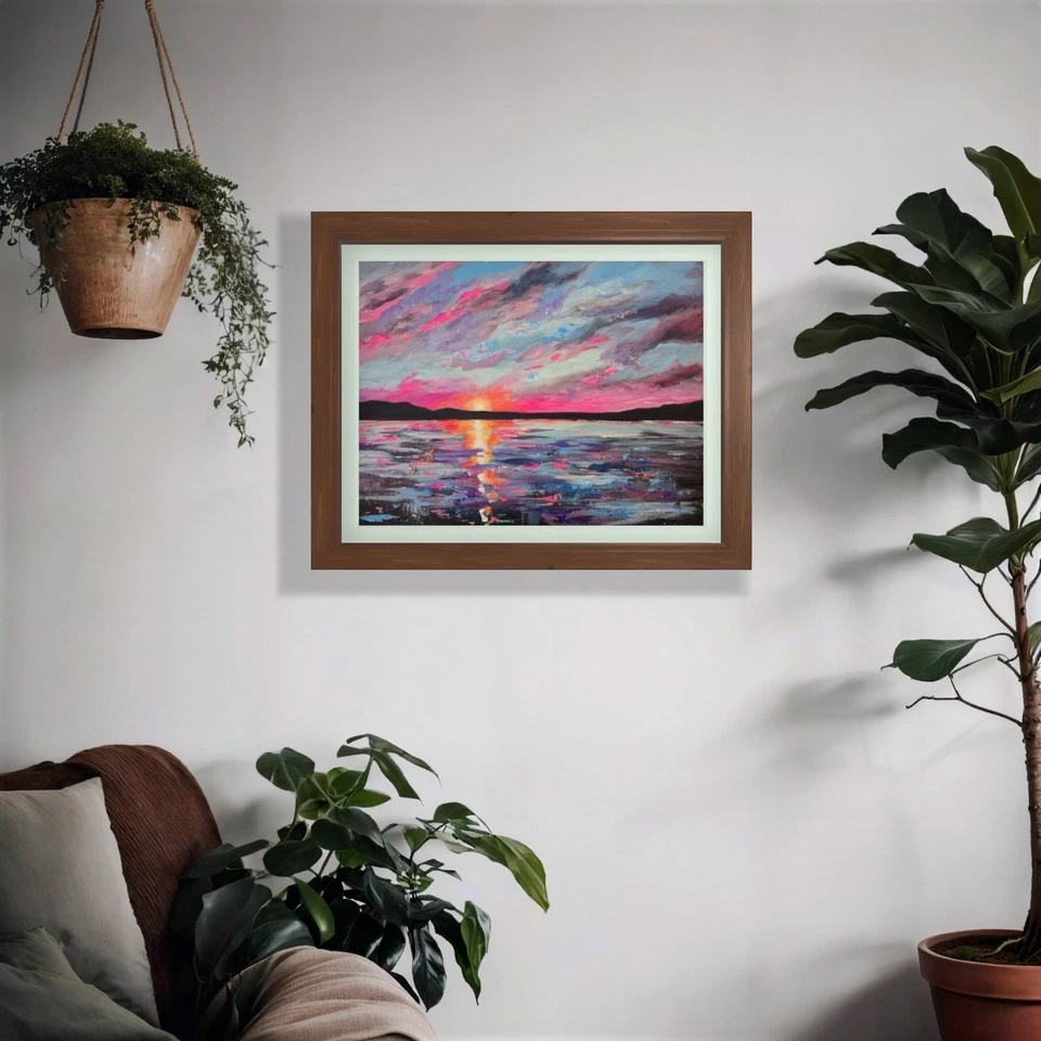 Pintura acrílica original. Lienzo pintado a mano. Paisaje marino oceánico al atardecer. Arte 11x14 Foto 4 de 4