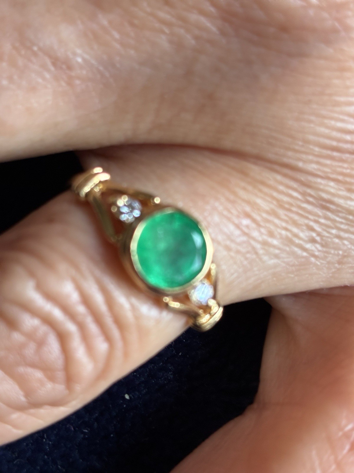 18 kt solid gold ring   natural stone colombian e… - image 1