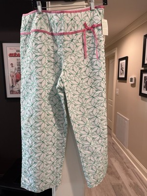 NWT Bamboo Traders White & Green Floral Capris Sz 16 Women s Pants 100% Cotton