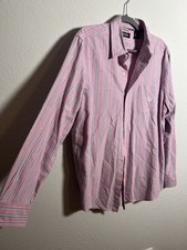 Chaps Ralph Lauren Vintage Pink Striped Button Up Dress Shirt Oxford Sz Large