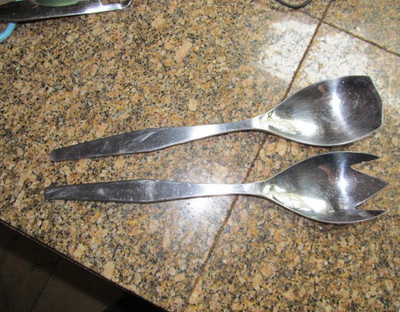 *Vintage Kitchen Utensils Barretts Stainless Steel, Spoon & Fork SALAD SET 11.5''