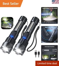Powerful Waterproof LED Flashlight Set - 2 Pack with USB Rechargeable Batteries