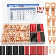 150pcs Battery Cable Ends, Copper Wire Lugs Assortment Kit AWG 2 4 6 8 10 Gauge