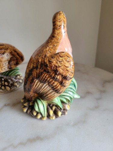 Majolica Pair of Partridges Made in Italy - Picture 7 of 12